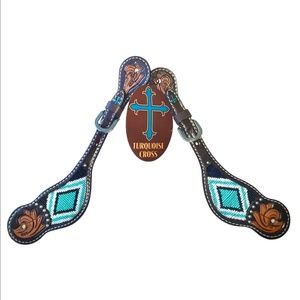 Turquoise Cross Beaded Spur Straps Women's New with Tags